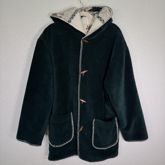 Denali Jacket Womens Medium Reversible Fleece Coat Hooded Moose Winter Scene Vtg - Picture 3 of 15